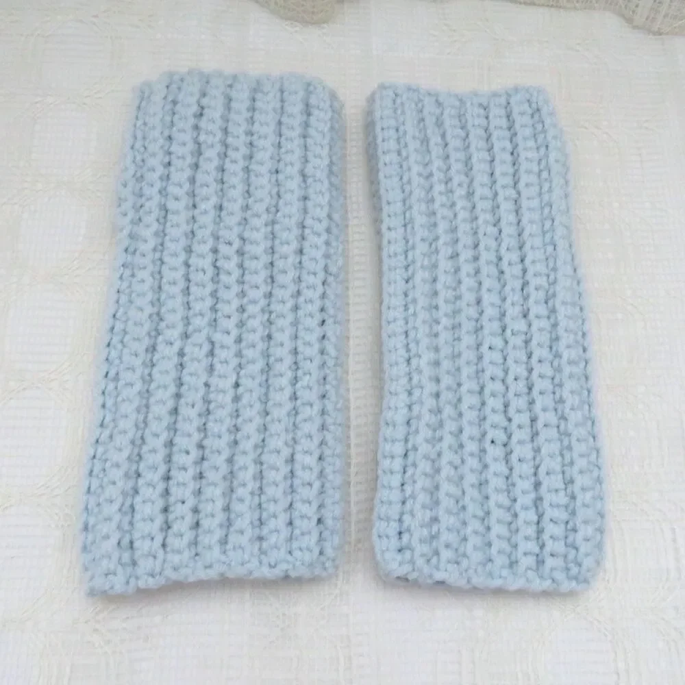Handmade Crocheted Fingerless Gloves, Pale Aqua Acrylic Mittens for Women